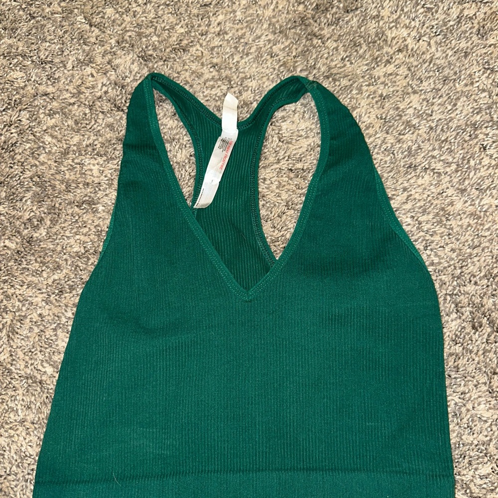 Free People Green Ribbed Tank Top